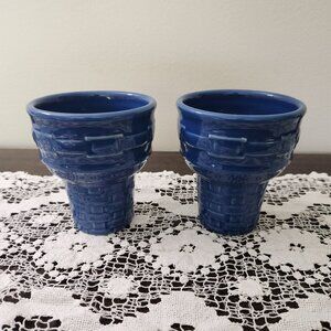 Ice Cream Cups, Longaberger Pottery, Cornflower Blue, set of 2